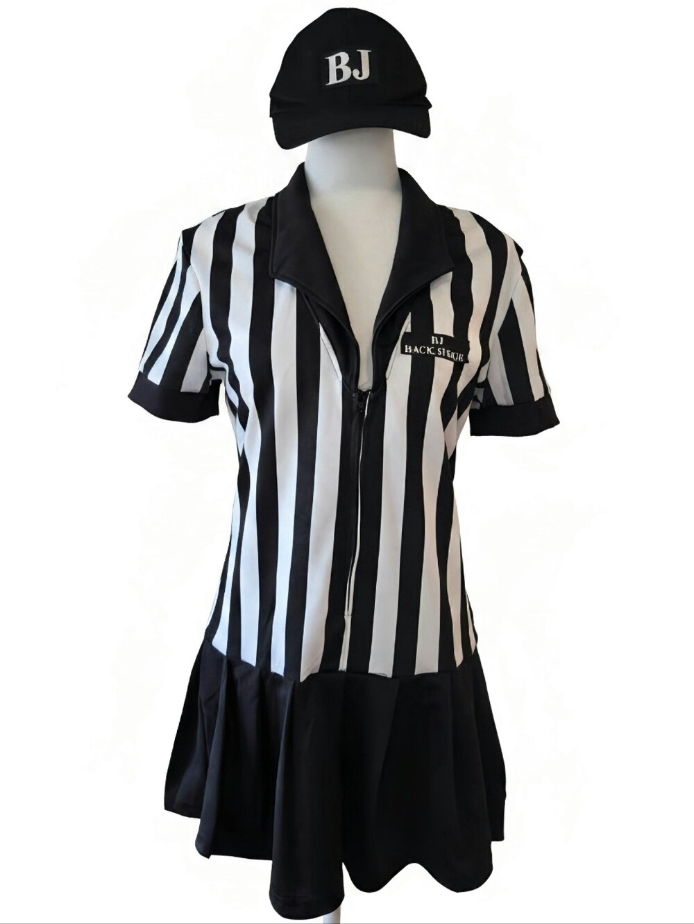 Halloween Costume Referee Girl Black & White Dress with "BJ Back Judge" Large